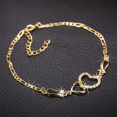 Double Heart Necklace Earrings Bracelet Set Romantic