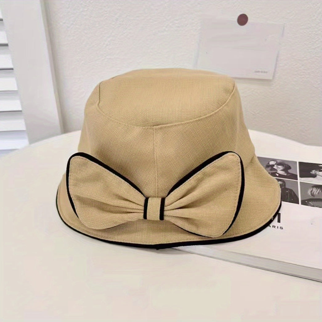 Bowknot Bucket Hat Solid Sunscreen Basin Hats Cotton Beach Cap
