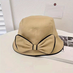 Bowknot Bucket Hat Solid Sunscreen Basin Hats Cotton Beach Cap