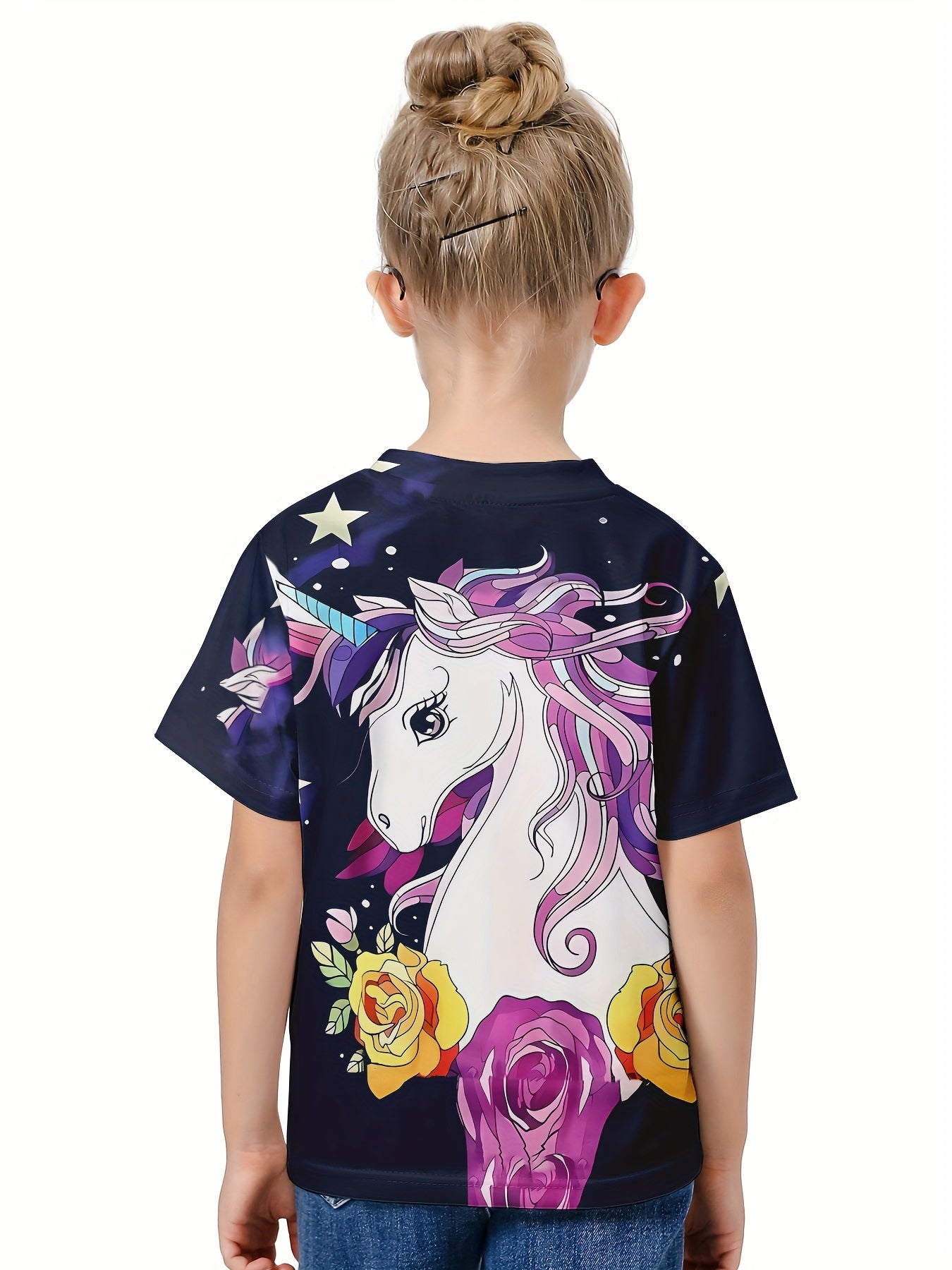 Girls 3D Unicorn Short Sleeve T-shirt - Summer Clothes Gift