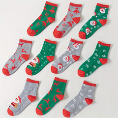10 Pairs Cartoon Print Socks Comfy & Christmas Mid Tube Socks Women's Stockings