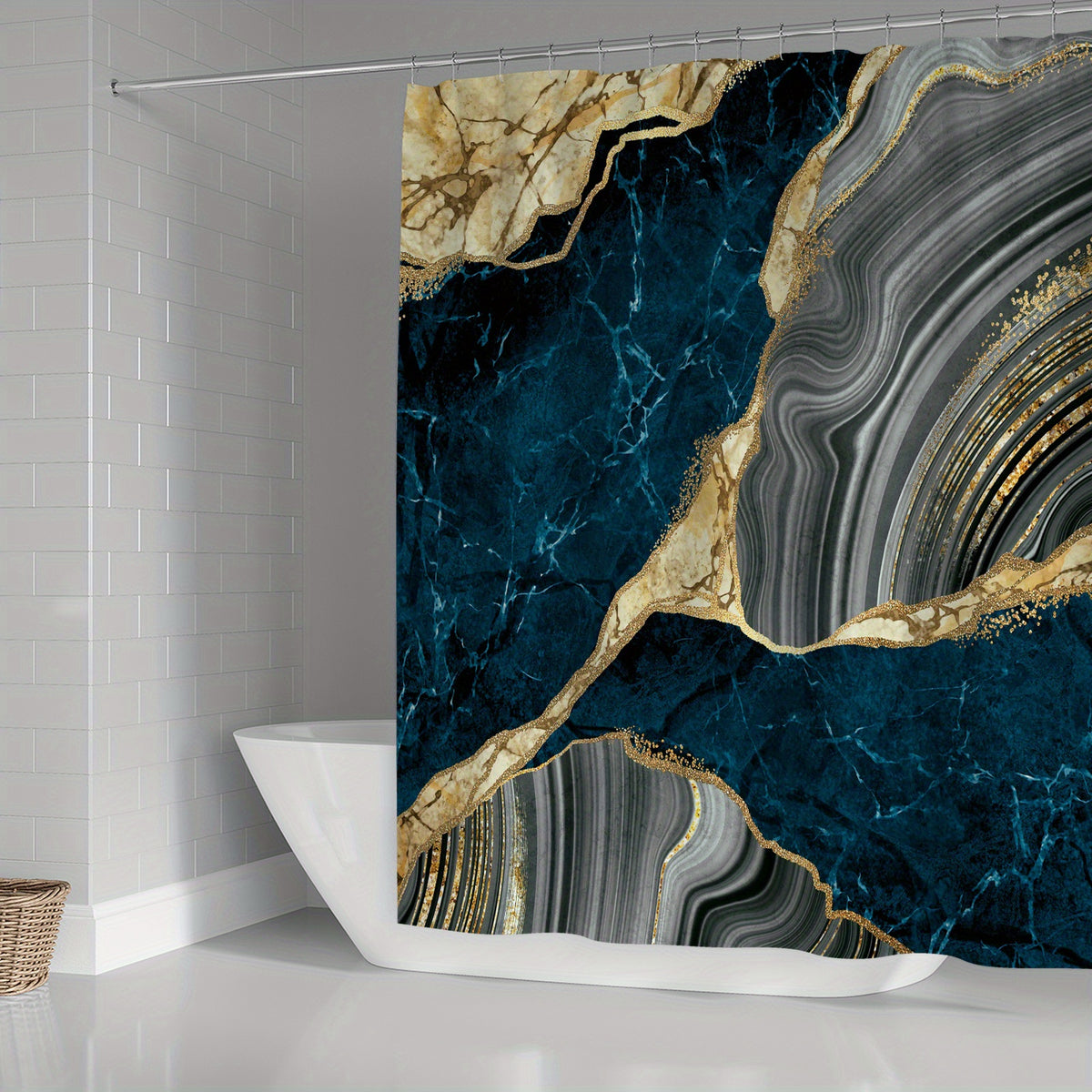 Marble Shower Curtain Set Abstract Waterproof Fabric Bathroom Tub Decor