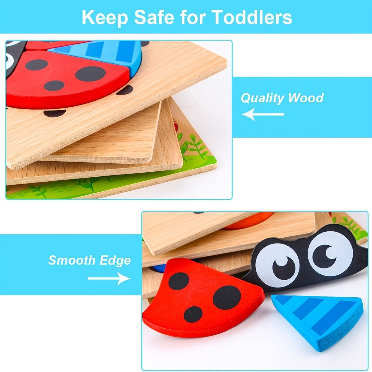 Wooden Animal & Vehicle Puzzles Educational Toys Toddlers 1-3 Boys & Girls