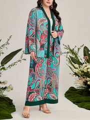 Women's Plus Paisley Print Long Sleeve Cardigan & Wide Leg Pants 2 Piece Set