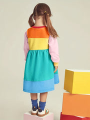 Girls Rainbow Block Long Sleeve Princess Dress