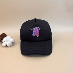 Bull Head Print Trucker Hat Hip Hop Mesh Baseball Cap
