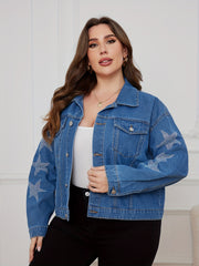  Star Print Button Up Denim Jacket