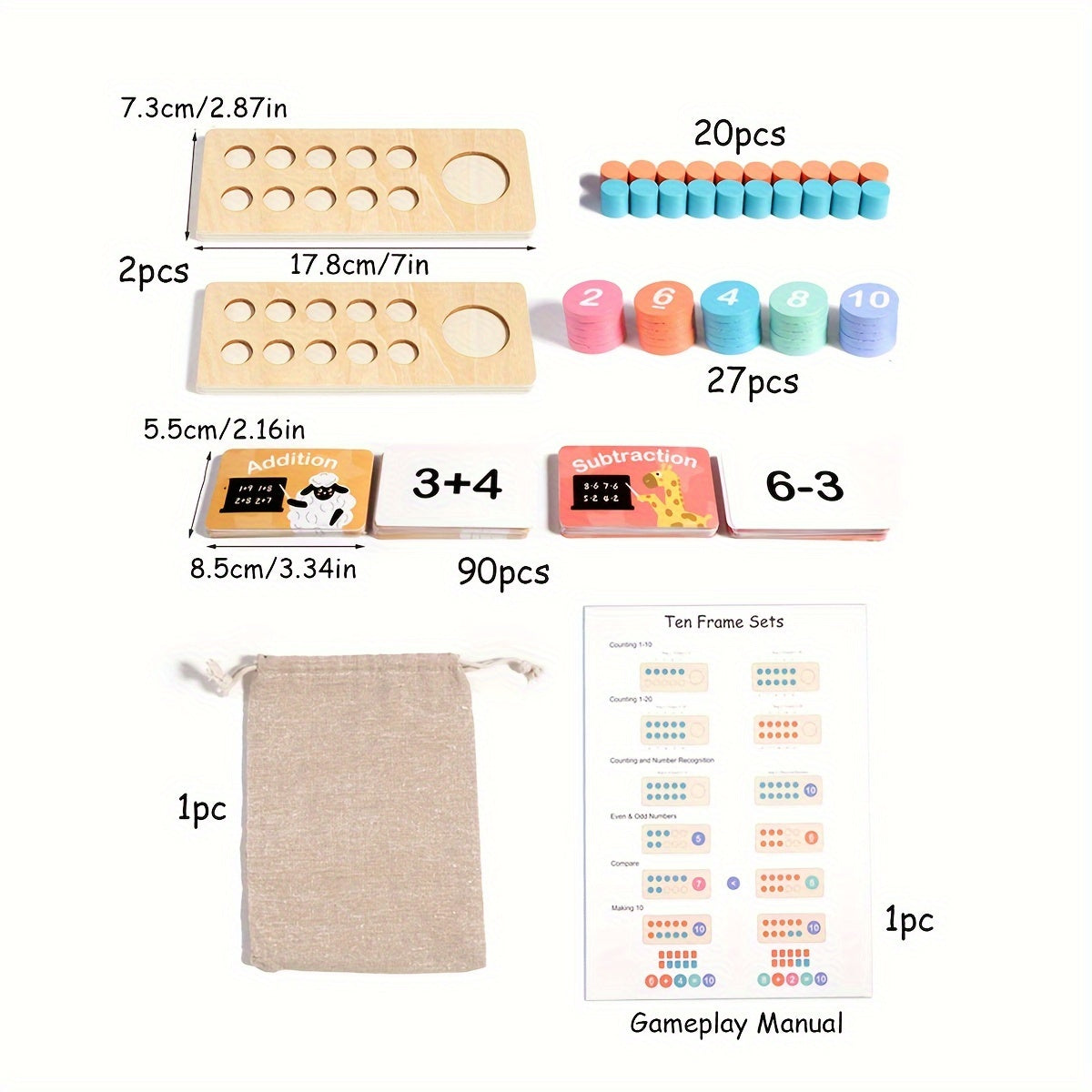 Interactive Ten Frame Counting Boards with Wooden Number Tiles