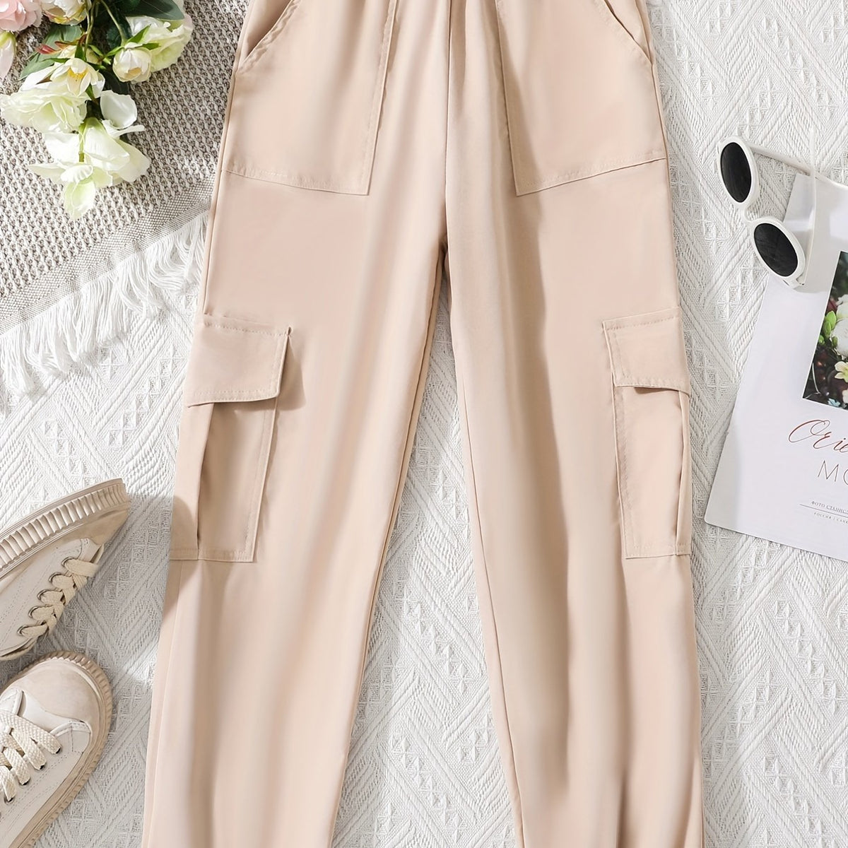 Girl's Drawstring Waist Cargo Jogging Pants