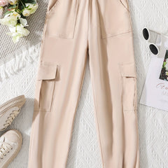Girl's Drawstring Waist Cargo Jogging Pants