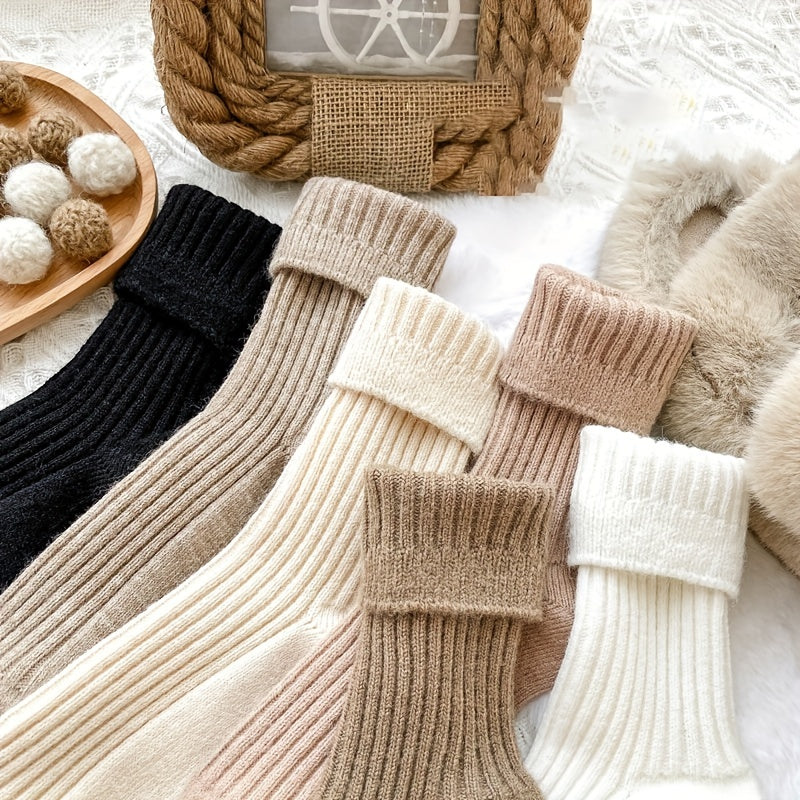 6 Pairs Solid Mid Tube Socks Women's Stockings
