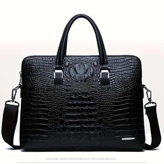 Crocodile Pattern Men's Handbag Business Ready for Daily Commute