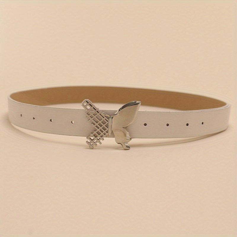 Butterfly Buckle Belt Beige PU Belt Casual Jeans Pants Belts