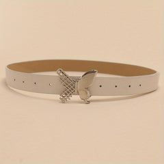 Butterfly Buckle Belt Beige PU Belt Casual Jeans Pants Belts