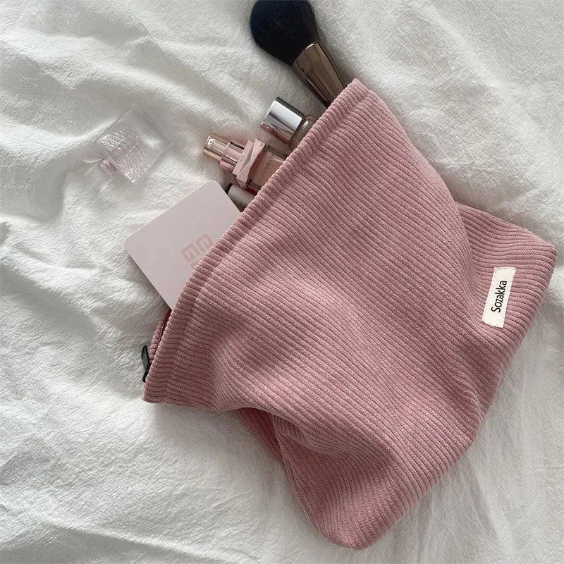 Corduroy Cosmetic Bag Women Travel Makeup Pouch Lipstick Phone Purse Organizer
