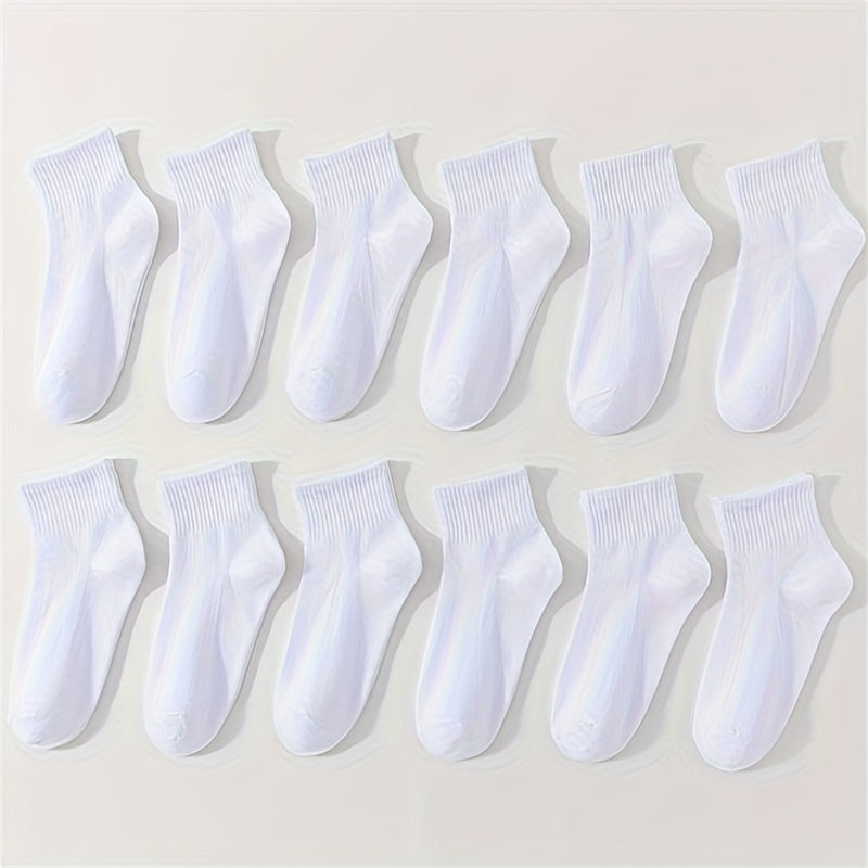 12 Pairs Solid Socks Comfy & Breathable All match Socks Women's Stockings