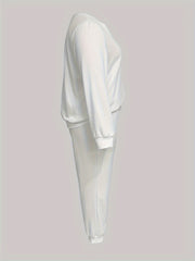  Solid Long Sleeve V Neck Top & Joggers Two Piece Set