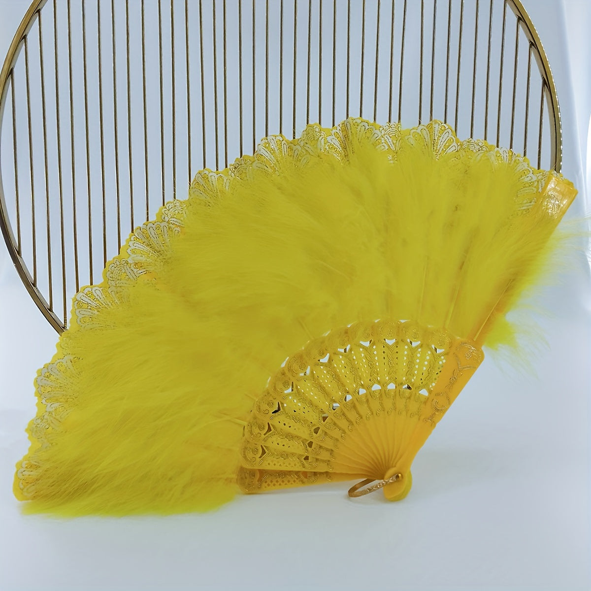 Yellow Plush Folding Fan Dance Performance Fan Photography Props