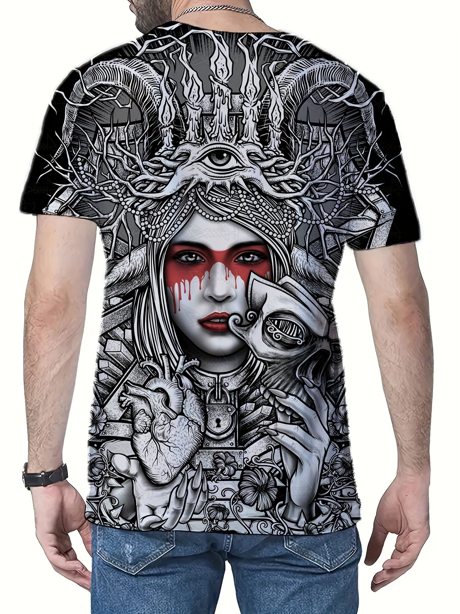 Men's Street Style Portrait Print Tee Shirt for Summer