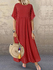 Polka Dot Print Short Sleeve Maxi Dress