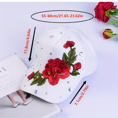 Red Rose Embroidery Baseball Cap Lightweight Sun Hats Adjustable