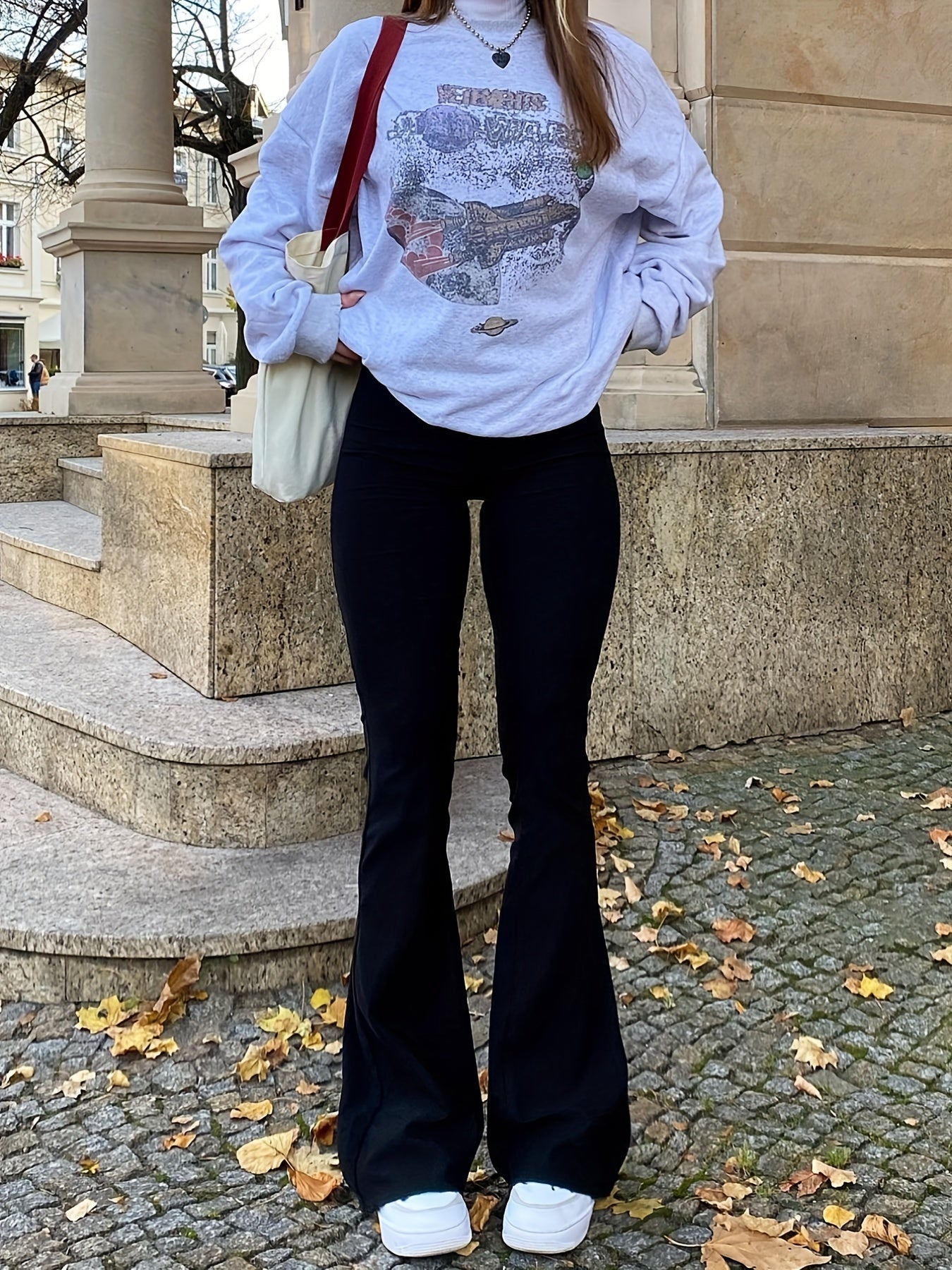 Sexy High Waist Flared Leg Pants Solid Long Length