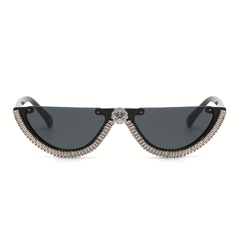 Y2K Semi Rimless Sunglasses Zircon Decorative Glasses