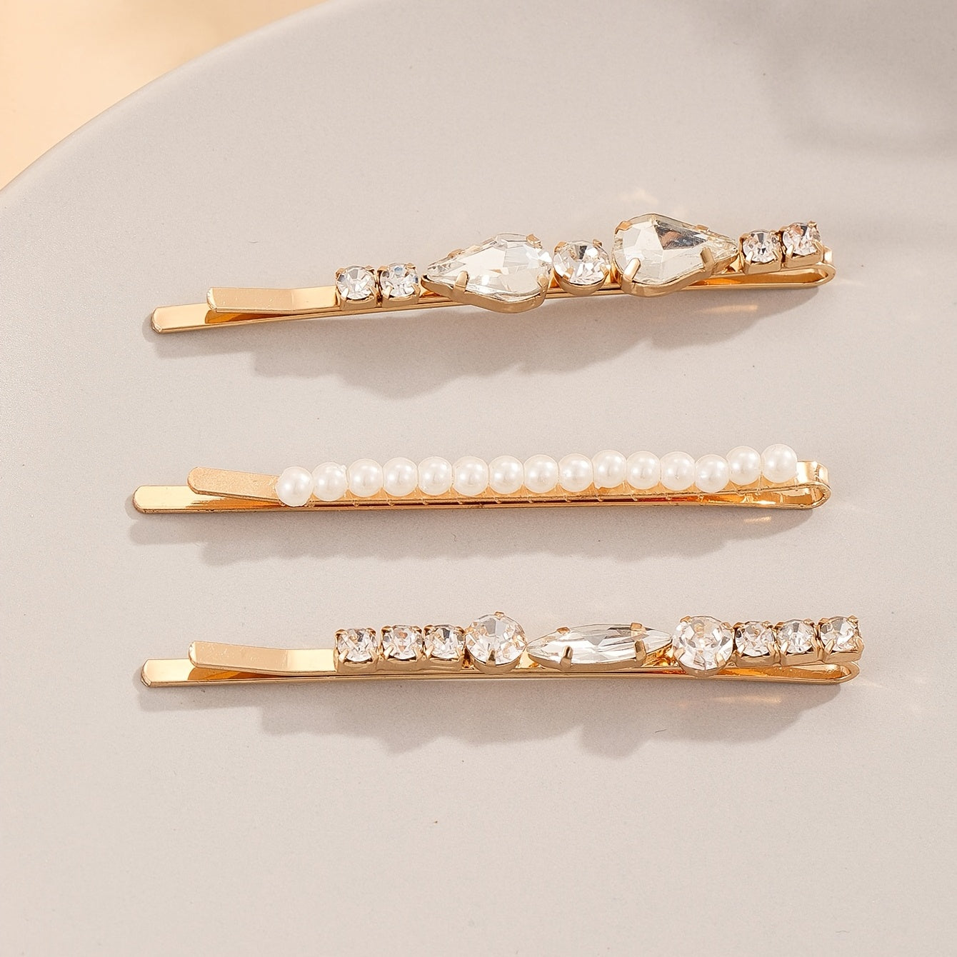 3pcs Rhinestone Faux Pearl Hair Clip Barrette Hairpin Hair Accessories