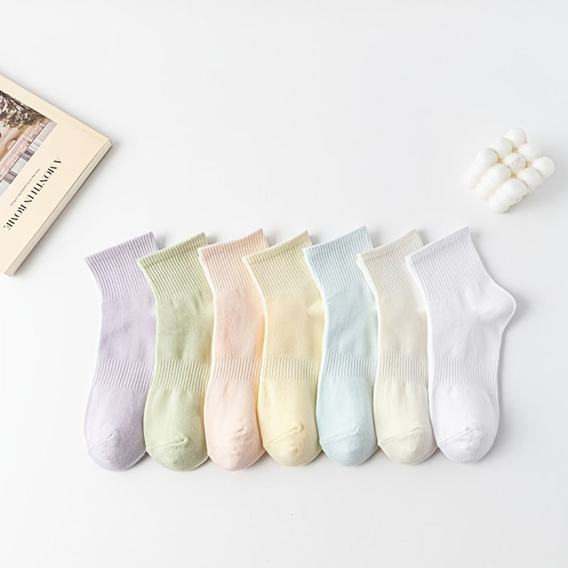 7 Pairs Solid Comfy Breathable Women's Socks Stockings & Hosiery
