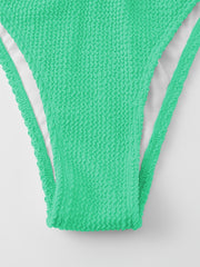 Green V Neck Ruched 2 Piece Bikini Set Spaghetti Strap Swimsuit