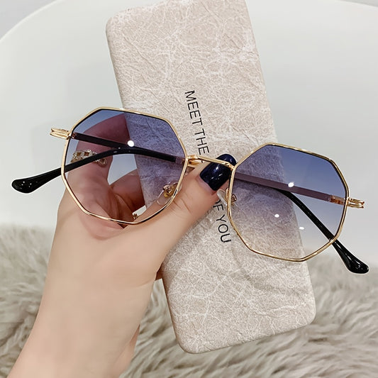 Gradient Lens Sunglasses Metal Polygon Frame UV Protection