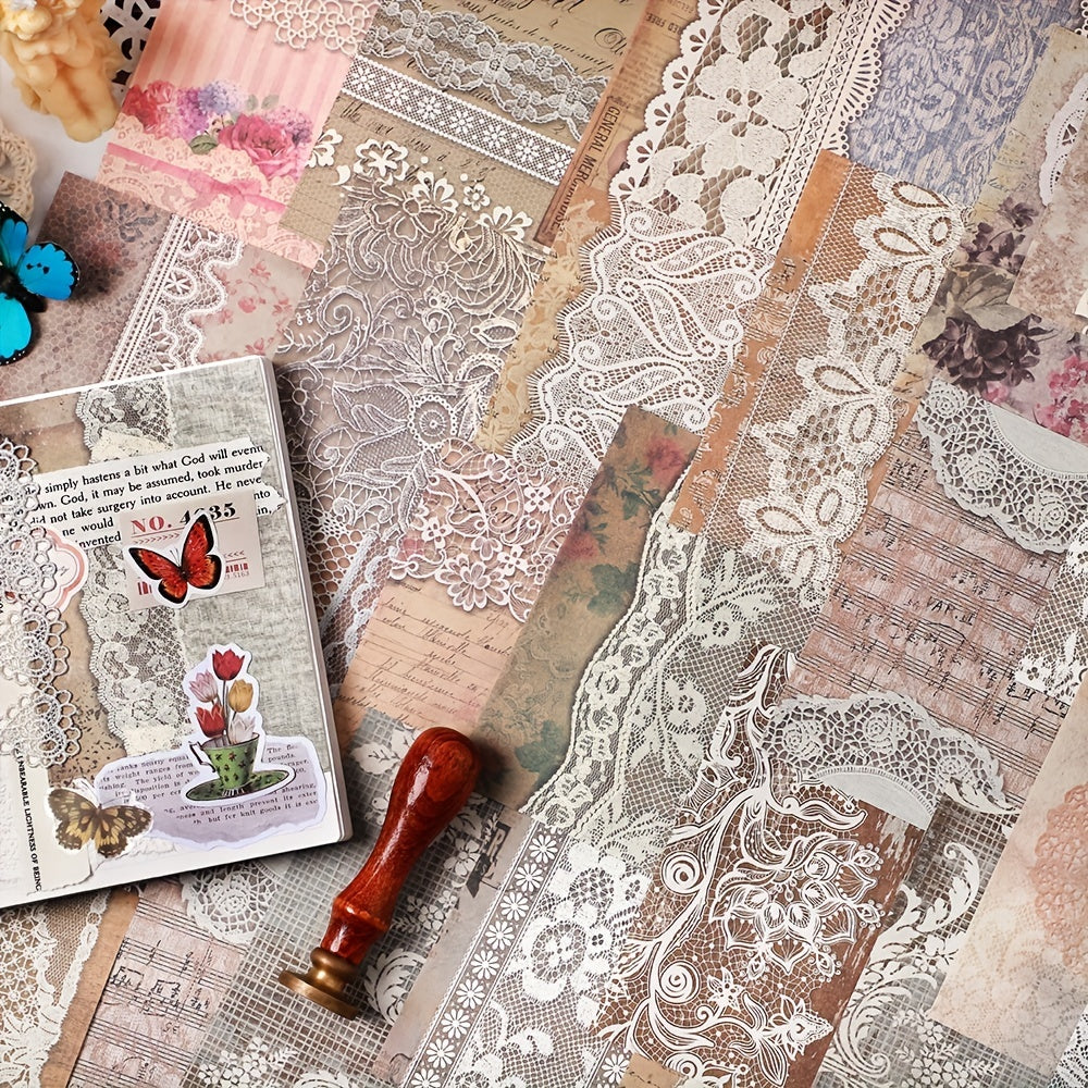 30 Pcs Vintage Lace Scrapbooking Supplies Journaling Paper DIY Junk Planner