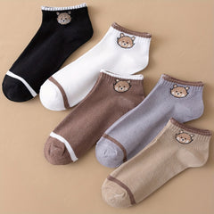 5 Pairs Cartoon Animal Print Socks Women's Comfy Short Stockings
