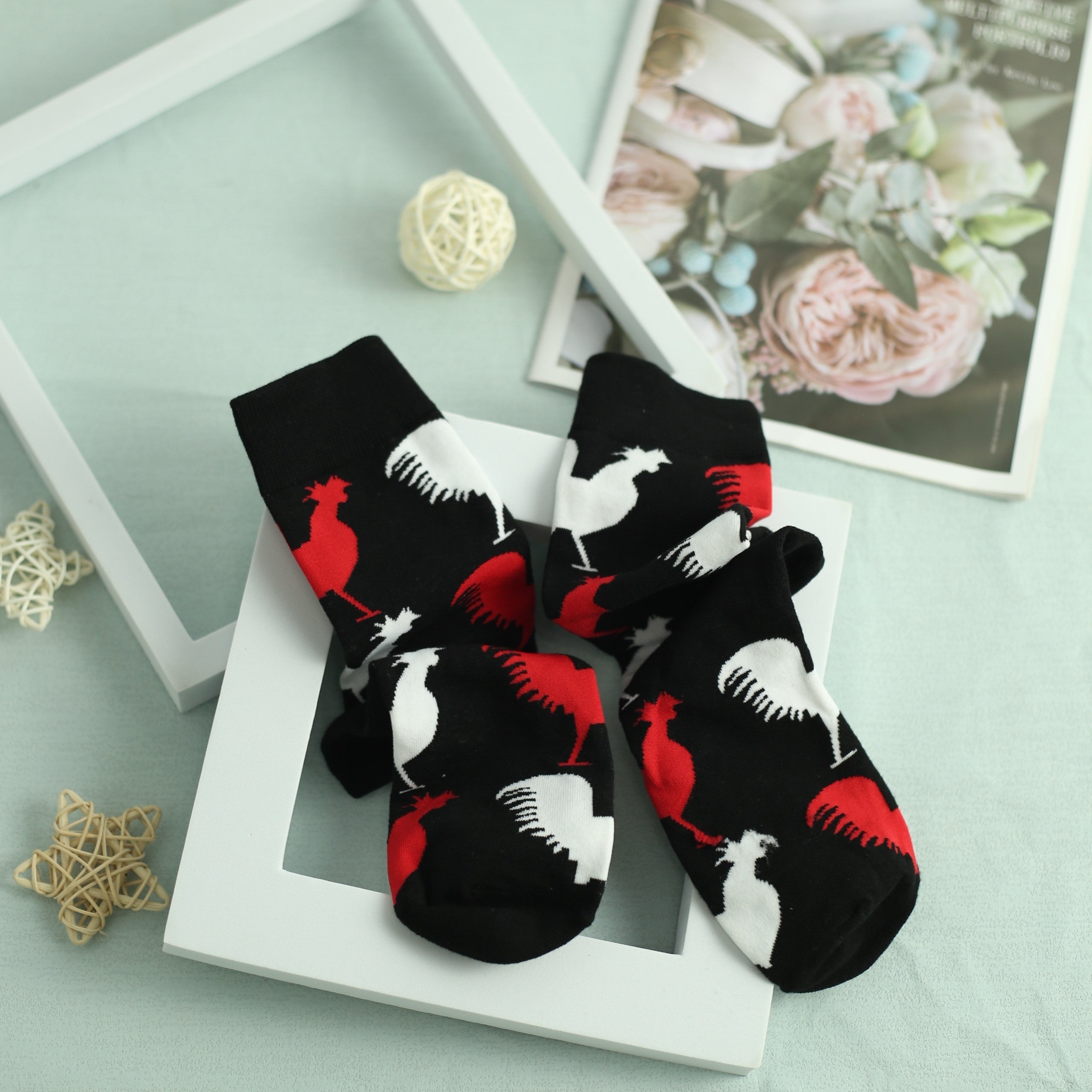 Rooster Pattern Socks Women's Mid Tube Stockings
