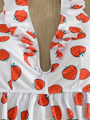 Women's Plus Strawberry Print Ruffle Trim Halter Bikini Set