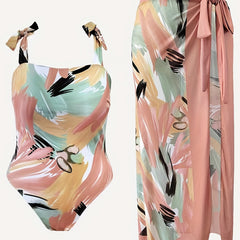 Retro Style One Piece Bathing Suit with Cover Up