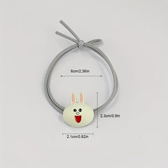 Smiling Rabbit Decor Hair Tie Hair Ring For Girls Elastic Lovely Ponytail Holder