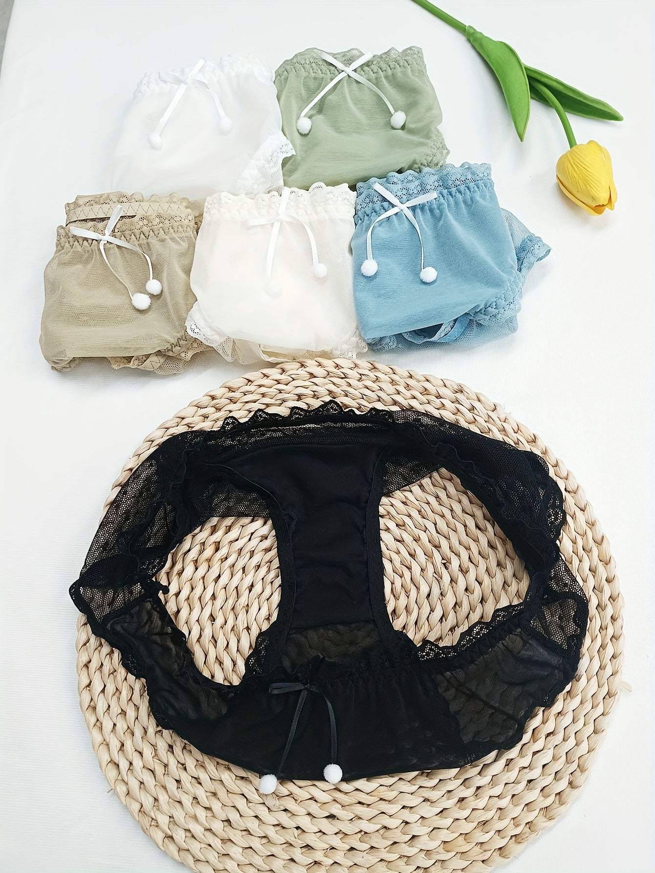 6pcs Polka Dot Mesh Briefs Stretchy Intimates Panties