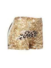  Sexy Shorts Women's Plus Colorblock Leopard & Art Letter & Sequin Prin