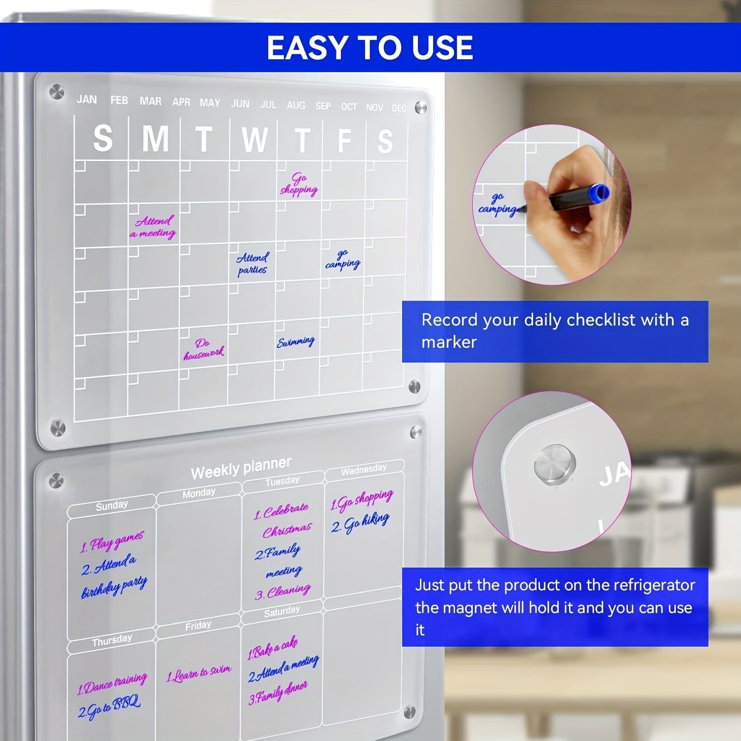 Magnetic Acrylic Calendar For Fridge 2 Pcs Clear Dry Erase Board