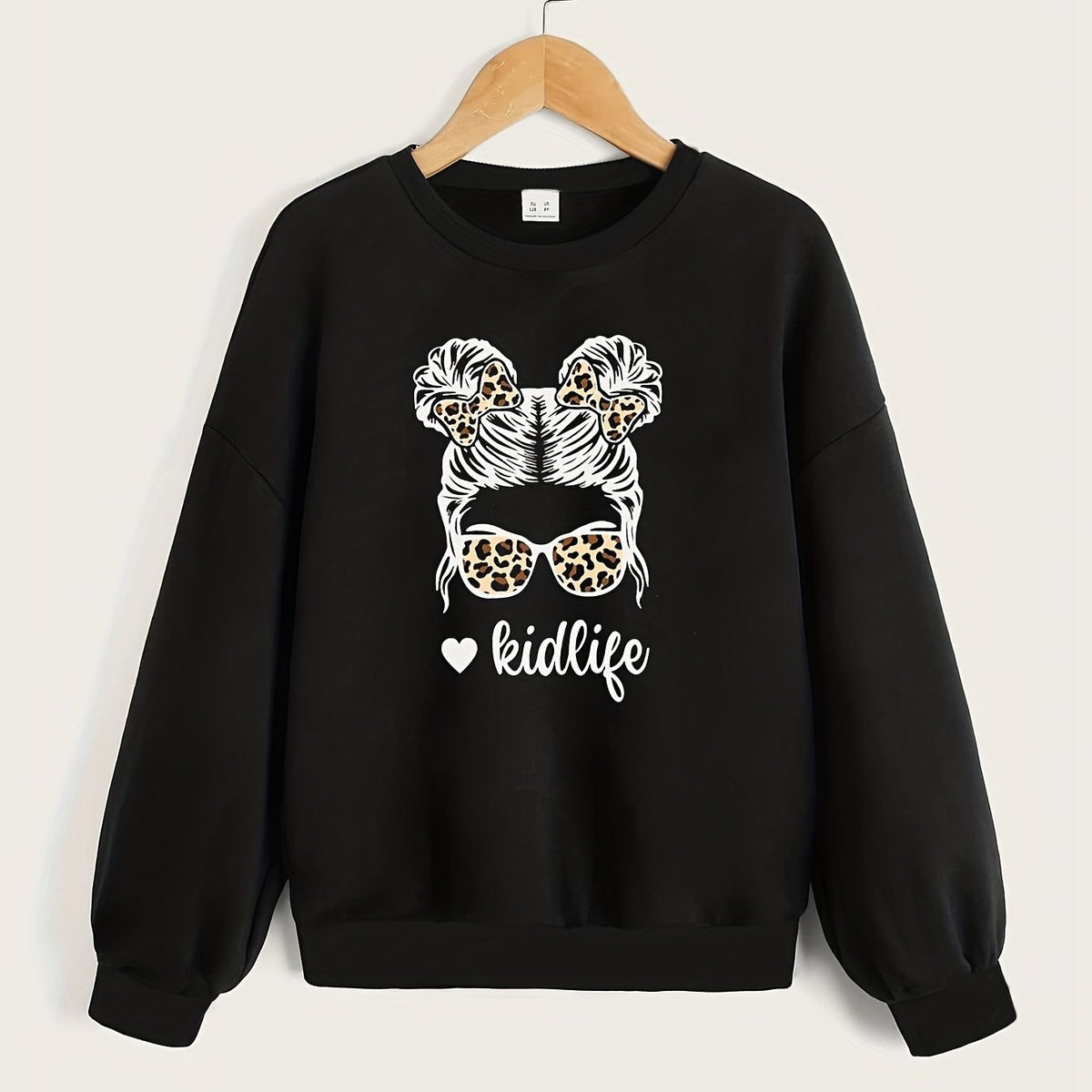 Girls' Leopard Portrait Graphic Sweatshirt Long Sleeve Pullover