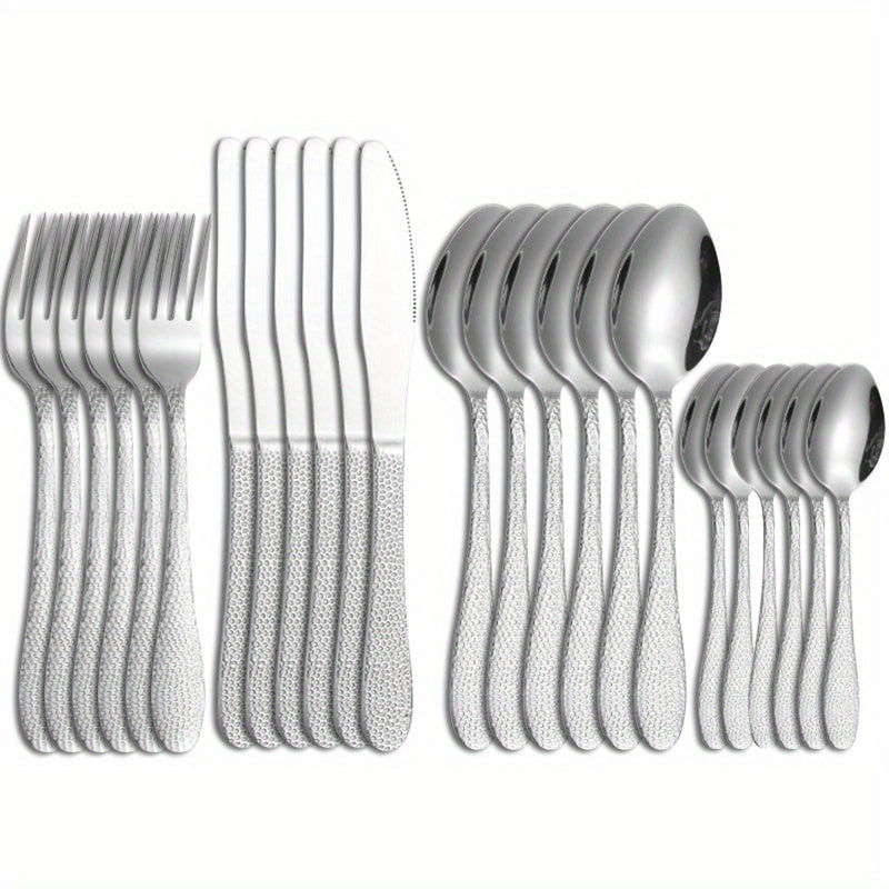 24pcs Stainless Steel Cutlery Set with Steak Fork and Soup Spoon