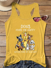  Cartoon Dog Print Round Neck Stretch Vest Top