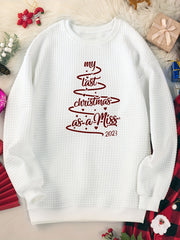  Christmas Lounge Top Women's Crew Neck Long Sleeve Waffle Pullover