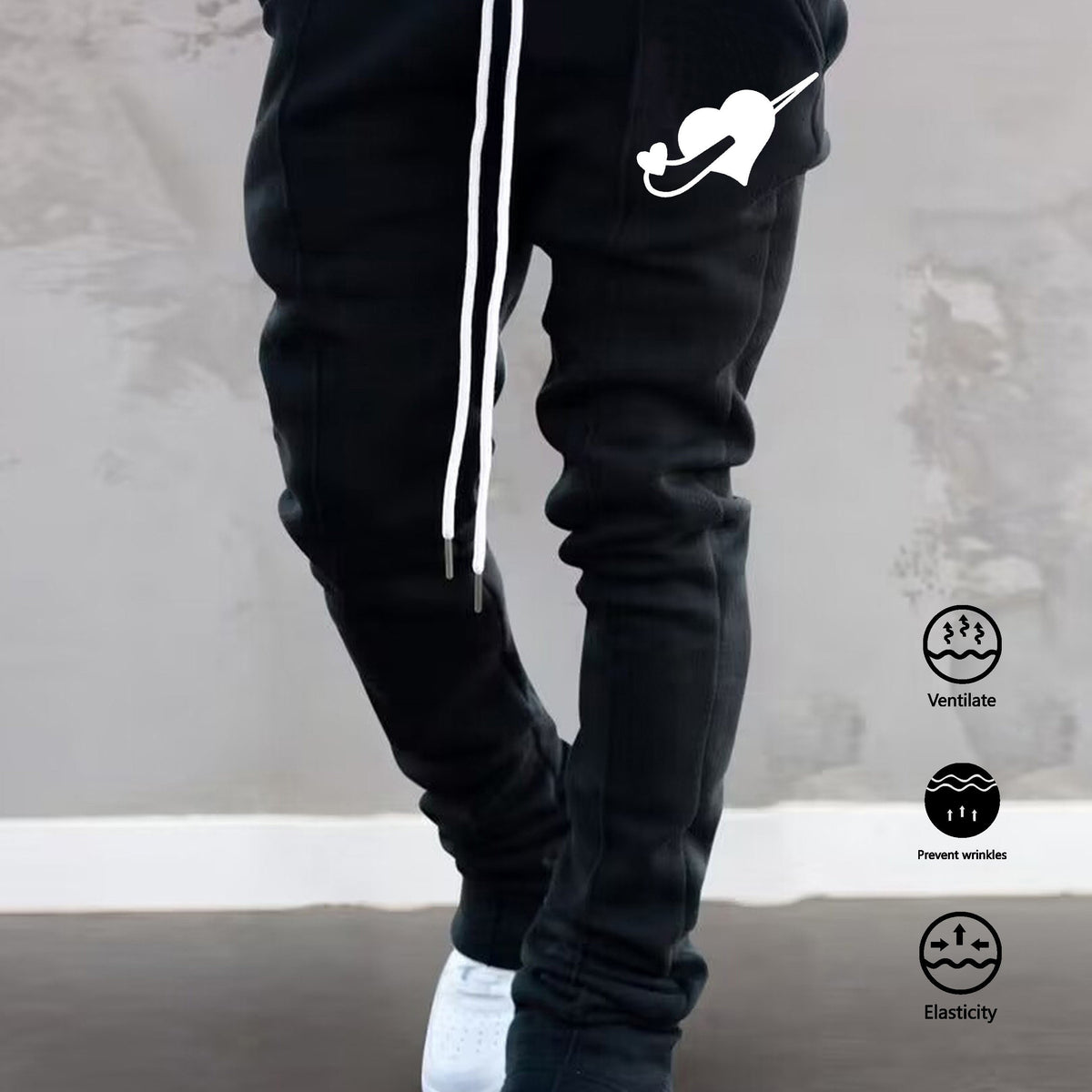 Red Heart Pattern Letter Print Joggers Men s Casual Loose Fit Pants