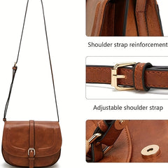 Vintage Flap Saddle Crossbody Bag Retro PU Leather Shoulder Bag