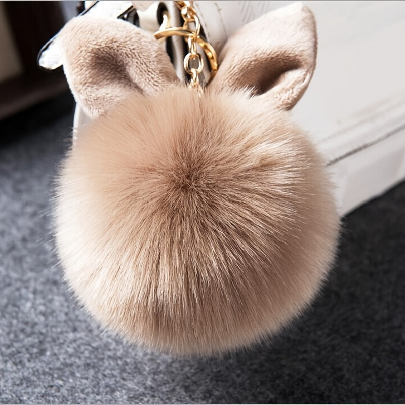 Rabbit Ears Fur Ball Bag Charms Golden Keyring Pom Pom Fluffy Fur Ball Keychain