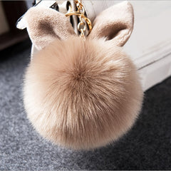 Rabbit Ears Fur Ball Bag Charms Golden Keyring Pom Pom Fluffy Fur Ball Keychain