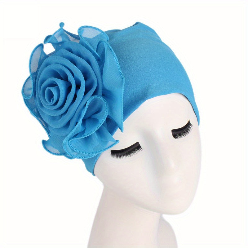Lace Plate Flower Turban Cap Elastic Head Wrap Solid Bonnet Head Scarf Women