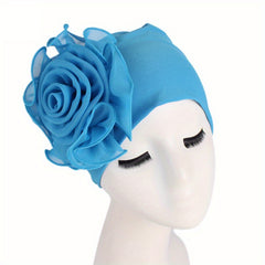 Lace Plate Flower Turban Cap Elastic Head Wrap Solid Bonnet Head Scarf Women